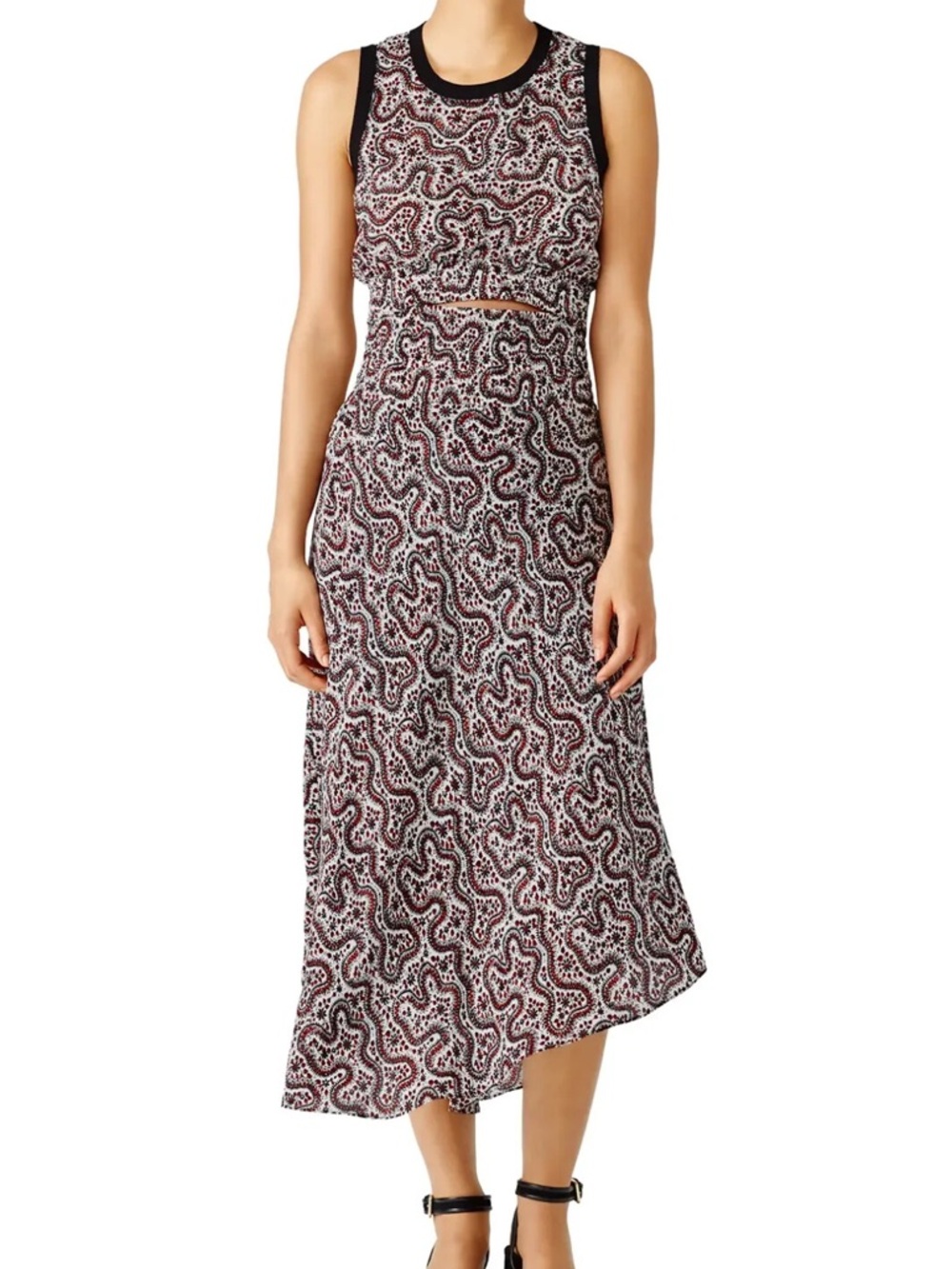 A.L.C. Sandra Paisley Sleeveless 100% Silk Cutout Midi Dress Size 2